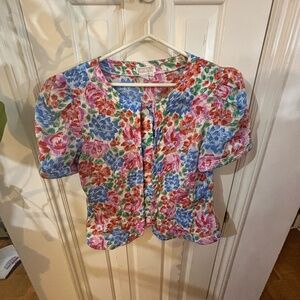 ADORABle 80s early 90s blazer short sleeve / top floral print *ignore shadows